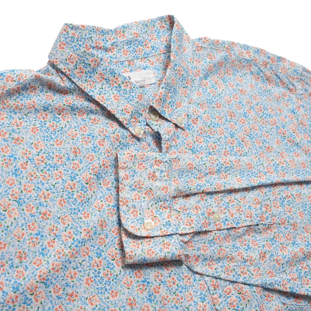 Gap Floral Shirt Mens‎ XXL Blue Orange Poplin Slim Fit Button Down